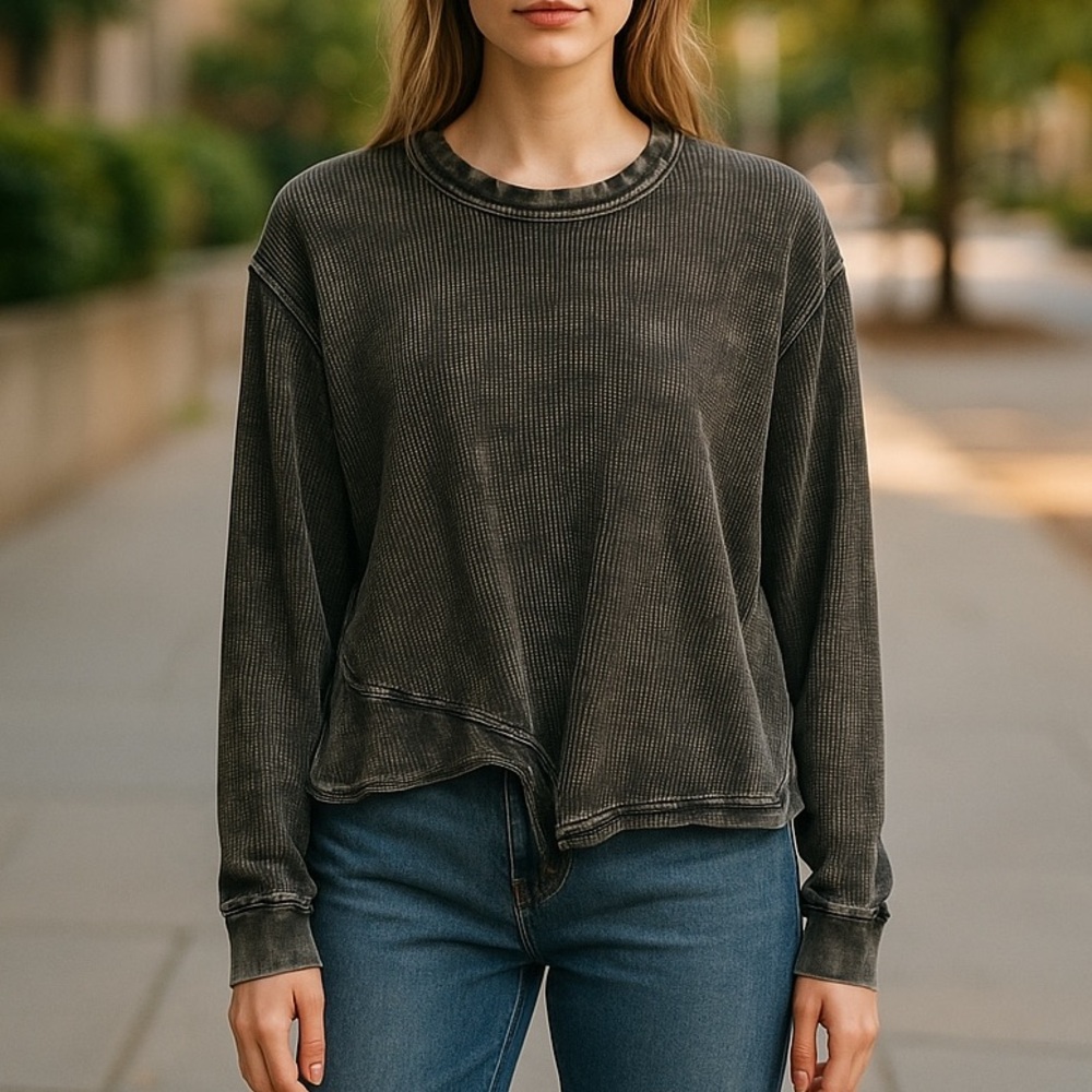 Splendid Sweater Womens XS Acid Wash‎ Grunge Y2K Whimsigoth Asymmetrical Black